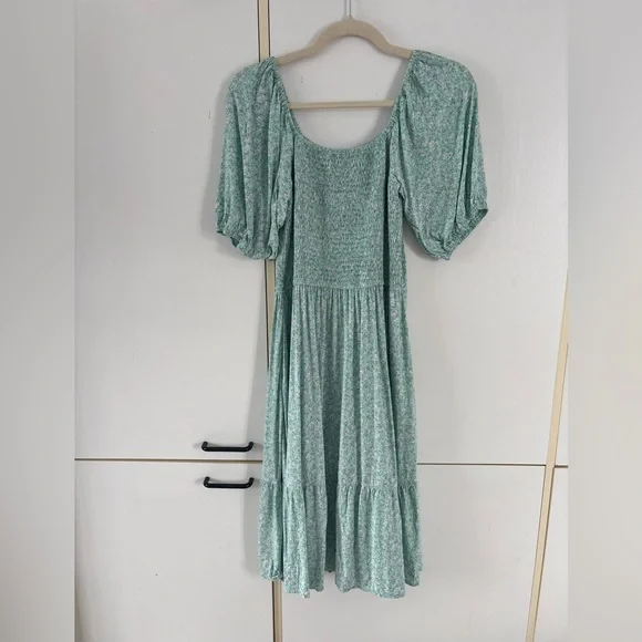 Cottagecore Summer Midi Dress Médium Puff Sleeve Smocked Floral Prarie Garden - Picture 2 of 12